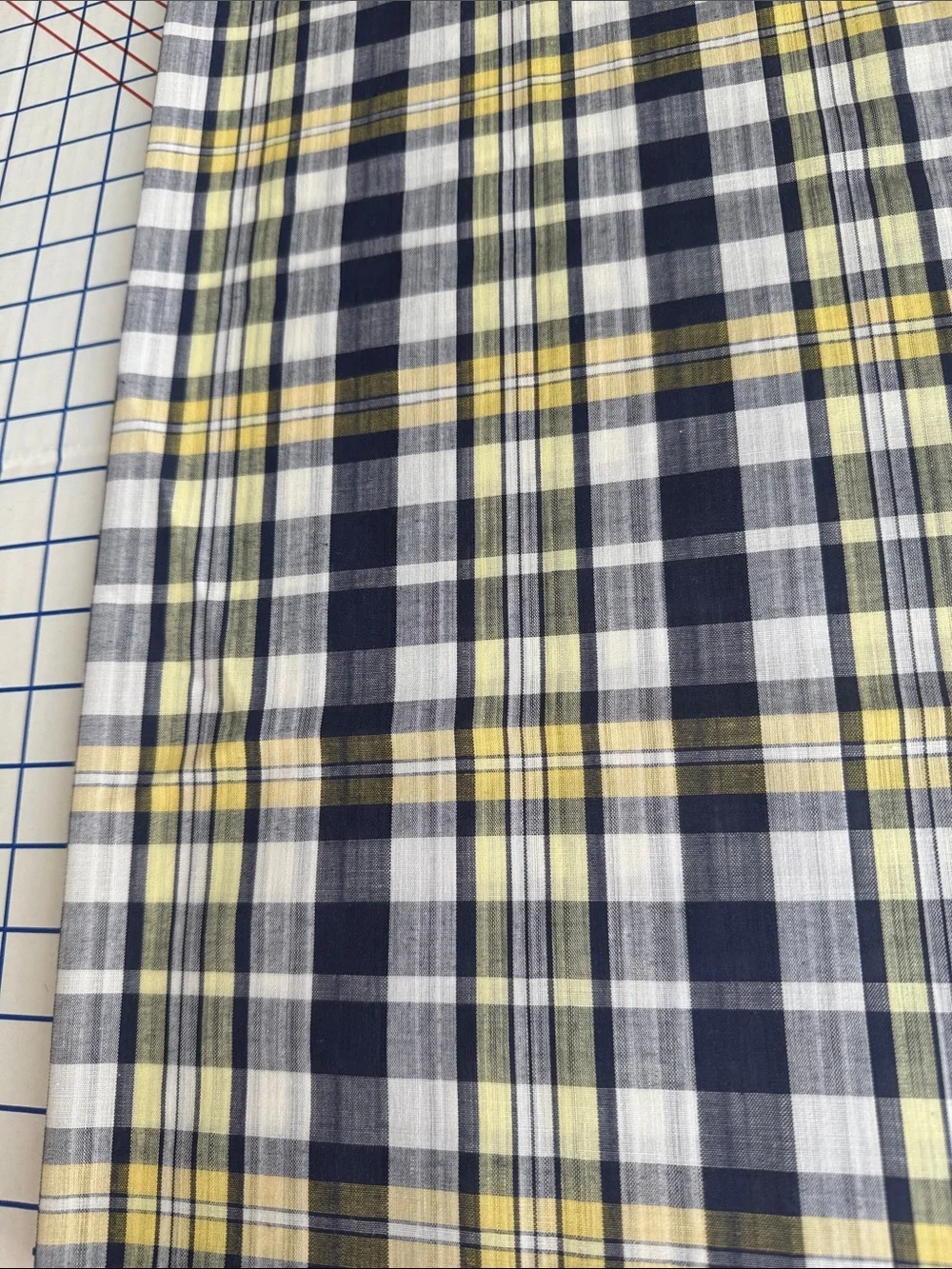 Vintage Yarn-Dyed Plaid Fabric 1 Yard x 44 Plus Bonus Remnant Navy Gray Yellow